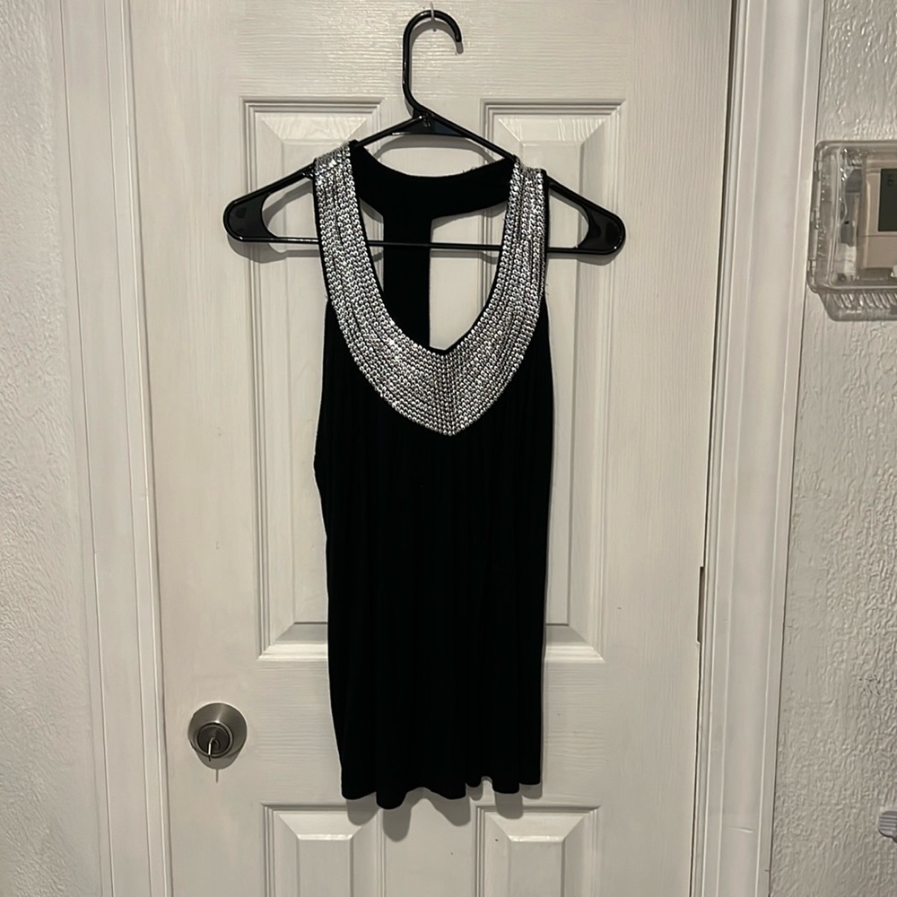 Rock & Roll Cowgirl Black Blouse with Metallic Details